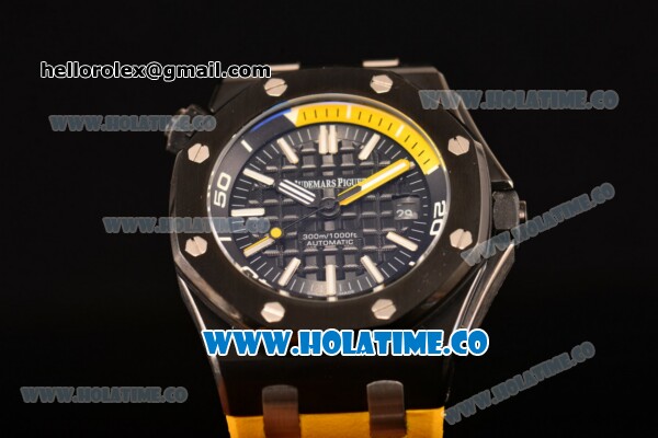 Audemars Piguet Royal Oak Offshore Diver Asia Automatic PVD Case with Black Dial Yellow Rubber Strap and White Stick Markers (EF) - Click Image to Close